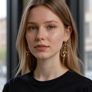 Costa Gold Hoop Earrings with Floral Accents